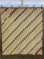 Vintage Diagonal Patchwork Quilt, Hand Pieced,