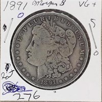 1891O Morgan Silver Dollar VG+