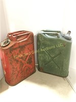 2 old 5 gallon metal gas cans