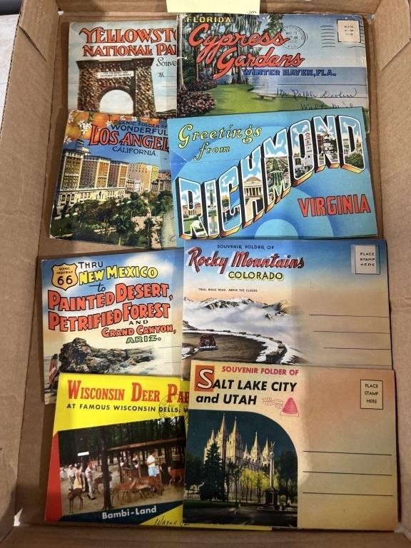 Vintage souvenir postcards and foldout Colorado