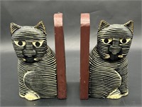 (2) Wooden Cat Bookends