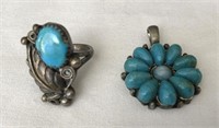 Sterling silver & turquoise ring and pendant