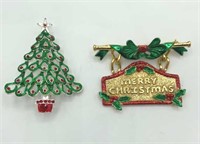 AJC Merry Christmas & Christmas Tree Brooches