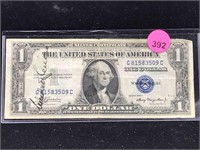 $1 Silver certificate 1935A US currency Signed