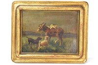 Antique Oil on Canvas Farm Scene