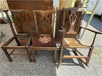 Chippendale Arm Rocker & 2 Side Chairs