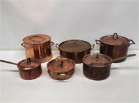 6 Pieces of Copper Cookware with Brass Handles