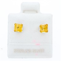 Sterling Silver Princess Cut .70 Ct Citrine Earrin