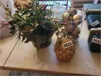 PLANT DECOR, CANDLE, AND VASE W/ ORNAMENTS LOT