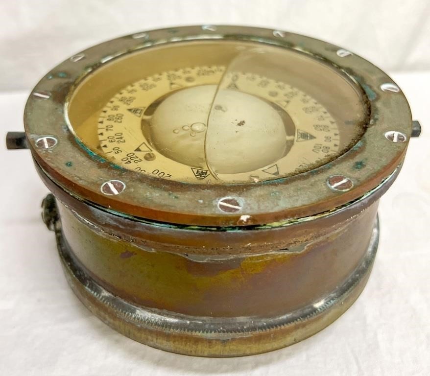 Nautical Brass Compass Marked 457,  5" Diameter