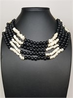 Natural Pearl & Black Stone Multi Strand Necklace