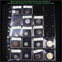 Mixed Page of coins (Washington 25c, Lincoln 1c, F