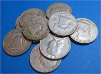 (10) Franklin Half Dollars - 90% Silver