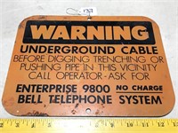 Alum. Warning Underground Cable Sign - 9"x12"