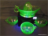 4 Piece Green Vaseline/Depression Glass Lot