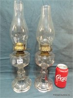 Pair Of Antique Glass Oil Lamps