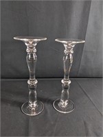 (2) Glass Pillar Candleholders