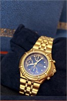 Krieger Swiss Made Gold Watch with Blue Face