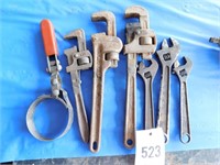 3 ADJ WRENCHES, 3 PIPE WRENCHES, OIL WRENCH