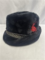 VINTAGE FAUX FURE BLACK HUGGER CAP SIZE MEDIUM