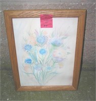 Floral artist signed water color in oak frame