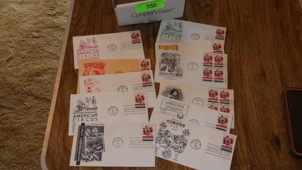 VINTAGE FIRST DAY ISSUE CIRCUS ENVELOPES- DELAVAN