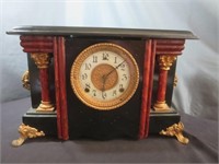 VTG Ornate Black Wood Mantle Clock w/Chime -