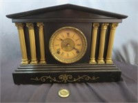 VTG Ornate Black Wood Mantle Clock w/Chime -