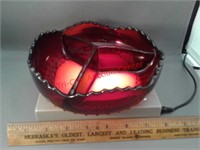 New Martinsville red glass divided relish Bowl