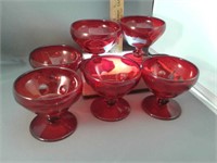 6 red glass Fenton sherbets - thumbprint pattern