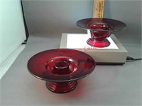 Pair of New Martinsville red glass candlesticks