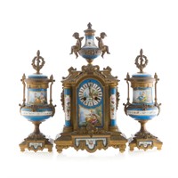 Napoleon III gilt bronze mantel clock garniture