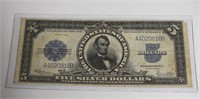 VERY VERY RARE 1923 PORTHOLE US $5.00 BANKNOTE !