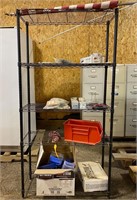 BLACK WIRE SHELVING RACK AND CONTENTS
