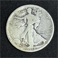 1918-D Walking Liberty Silver Half Dollar