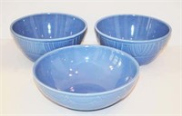 Three Blue Ceramic Mixing Bowls