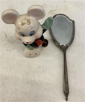 OLD PORCELAIN MICKEY MOUSE BANK, STERLING MIRROR