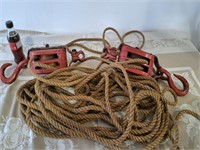 Good set block and tackle with sisal rope