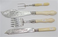 Three antique sterling silver servers & 1 other