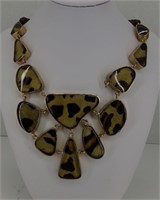 Chico's Leopard Print & Gold Bib Necklace