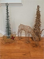 (5) Large-Scale Christmas Decor: 2- Trees, Sleigh,