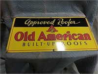 15" x 30" porcelain Old American Roofs sign