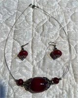 Red Amber Necklace & Earrings (Hawaii)