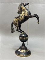 Polish Painted Brass Horse Figure on Sphere VTG