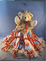 Stuffed bear with hand sewn dress and hat 24"