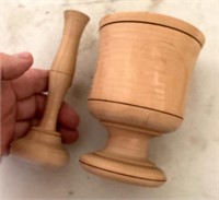 6" turned wood mortar and pestle