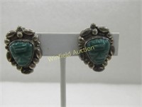 Vintage Sterling Mexican Green Onyx Mask earrings.