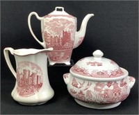 Assorted Red Transferware Including Churchill