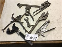OLD WRENCHES, SNIPS, TOOLS