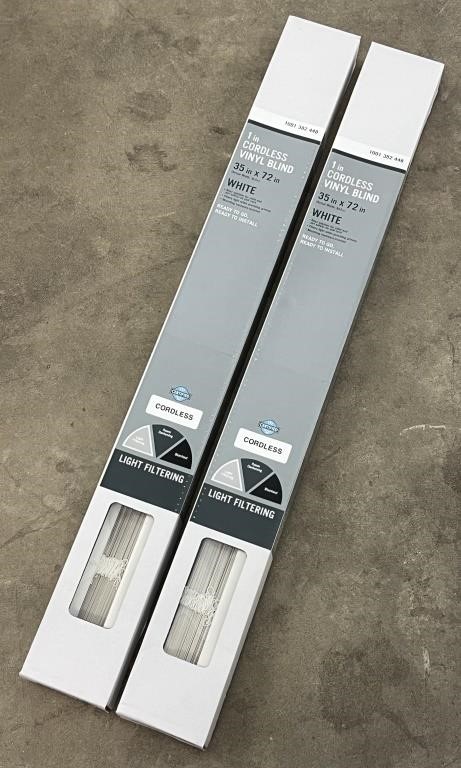 (2) 1in White Cordless Vinyl Blinds 35in x 72in